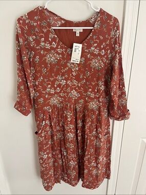 garnet hill bohemian pocket dress Garnet Hill Dress Womens 4 Orange Floral Bohemian Cottage 3/4 Sleeve Pockets